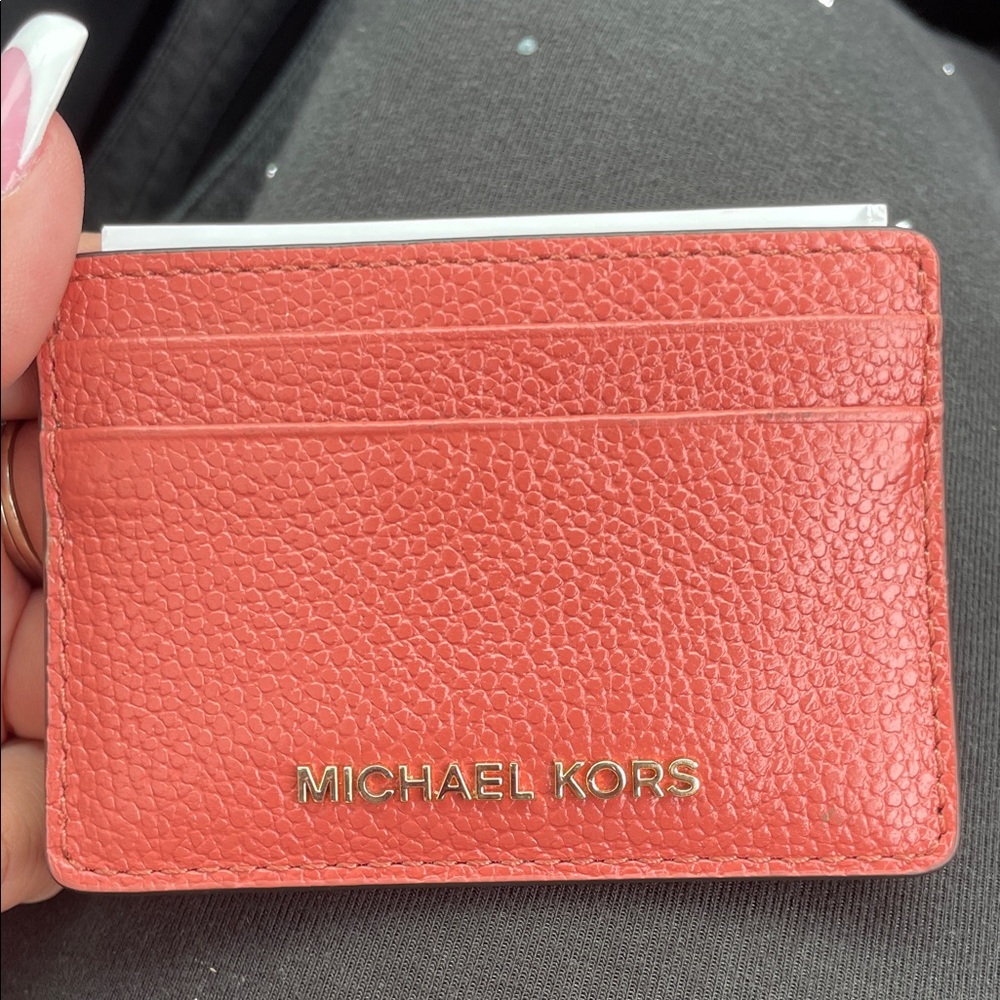 Michael Kors Coral Card Holder with Gold Logo